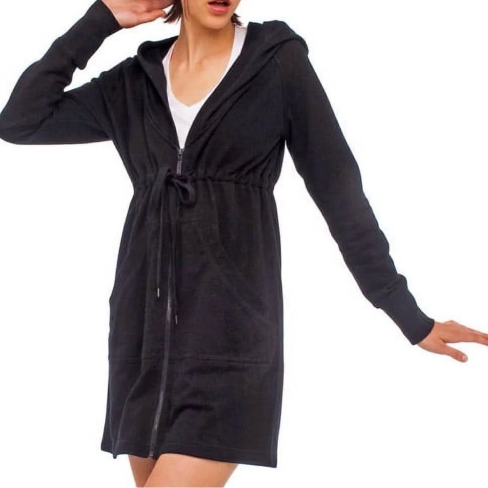NORMA KAMALI Empire‎ Zip Tunic Hoodie Black